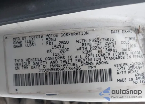 1998 Toyota 4Runner Sr5 V6 z USA, uszkodzony, nr VIN JT3HN86RXW0134486